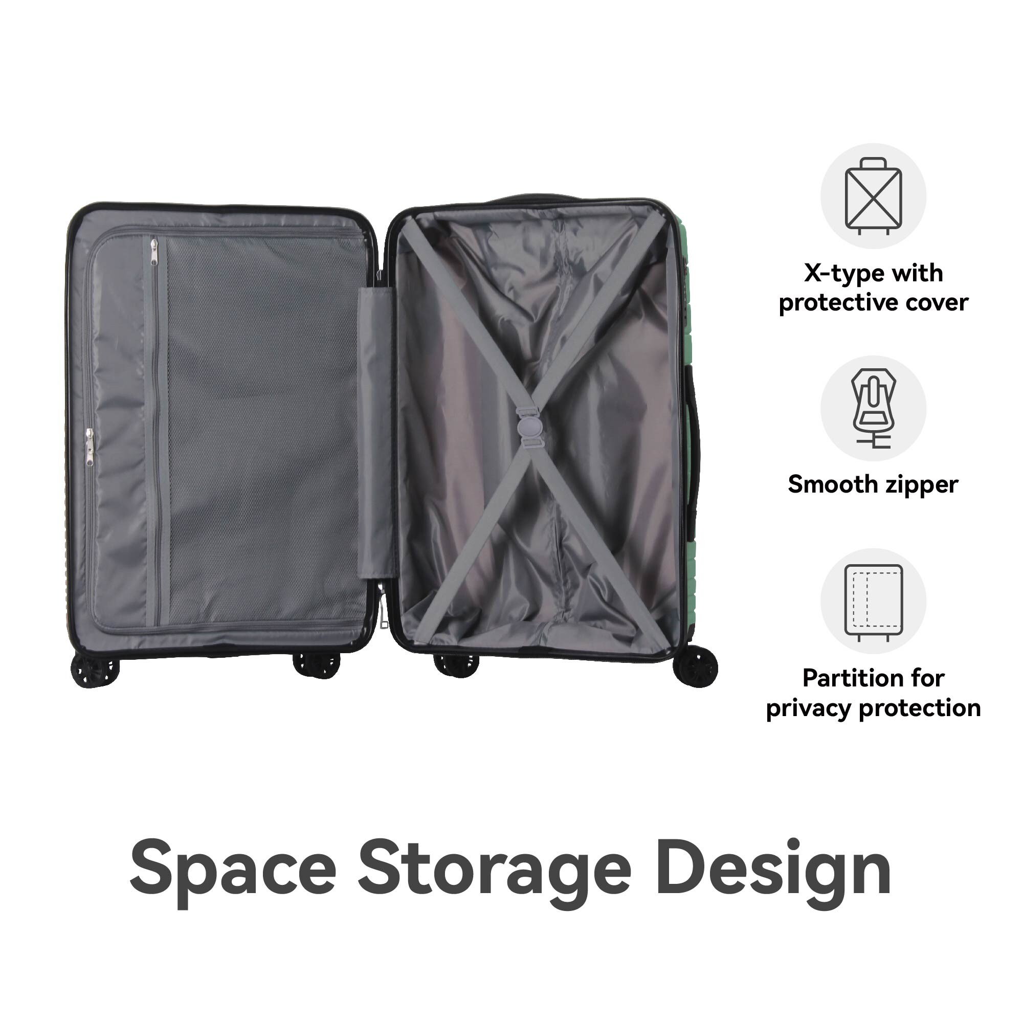 Luggage Set 3 Piece, PP Hardshell Carry On Suitcase With Spinner Wheels & TSA Lock, Lightweight Suitcases For Business, Trip, (20"/24"/28"), Green_voghion.com